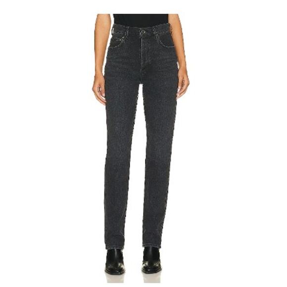 Agolde Freya High Rise Slim Button Fly‎ Jeans Size 27 Black Salt Wash - Picture 4 of 9